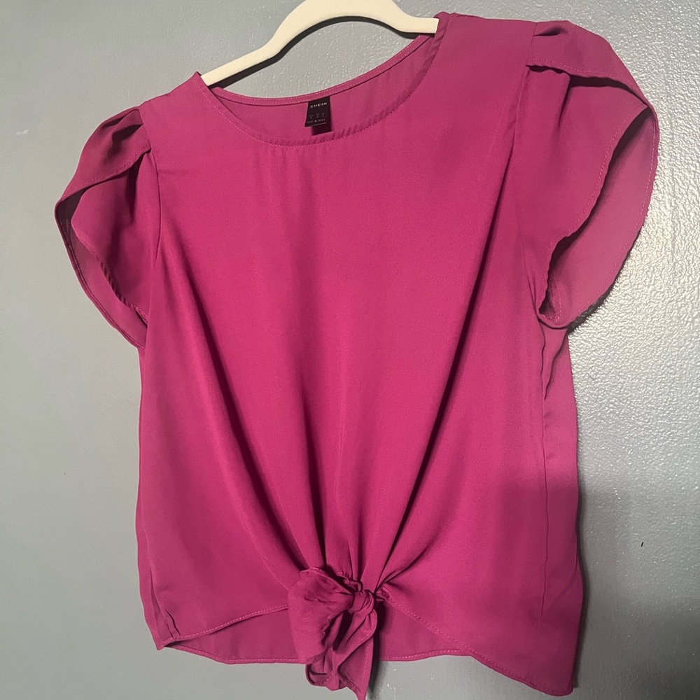 Women's Magenta Blouse with Tie Front